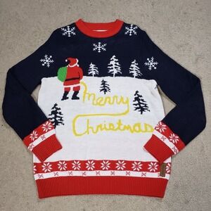Tipsy Elves Sweater Mens Large Funny Ugly Christmas Santa Yellow‎ Snow Bathroom